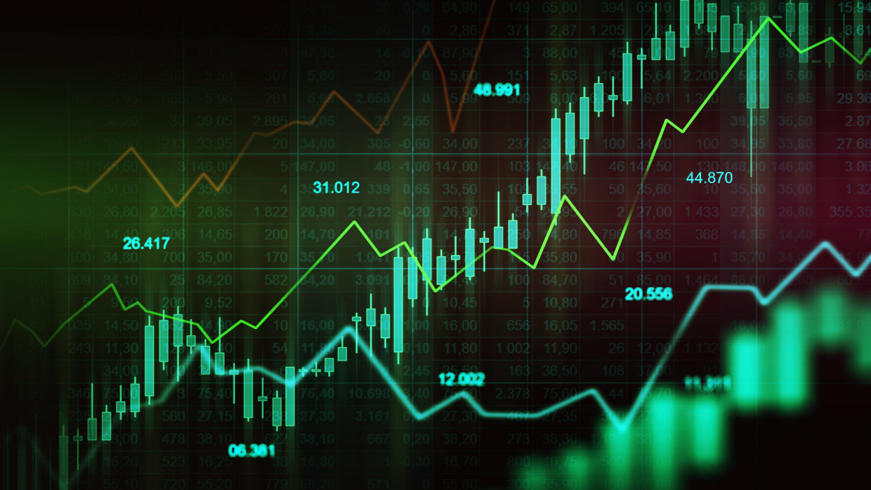 Tőzsde vagy forex kereskedési grafikon grafikus koncepcióban, amely alkalmas pénzügyi befektetésekhez vagy gazdasági trendek üzleti ötlethez és minden művészeti munka tervezéséhez. Absztrakt pénzügyi háttér